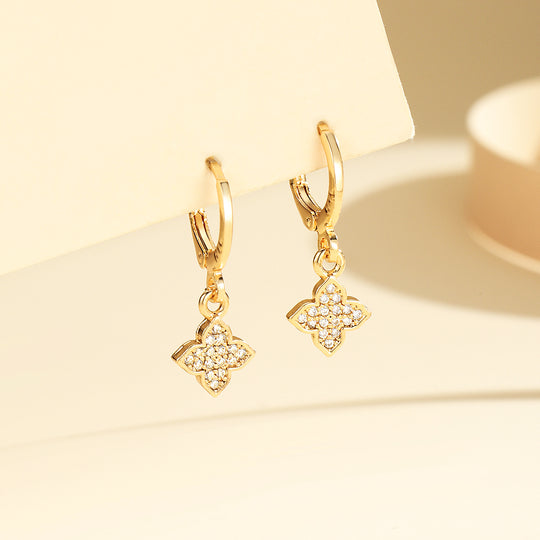 Floral Charm Huggie Earrings | Gold &amp; White Gold | Luxe3629 - Luxe Earrings | Singapore Jewellery, Wedding Rings &amp; Gifts | Same Day Delivery | Tiara.com.sg