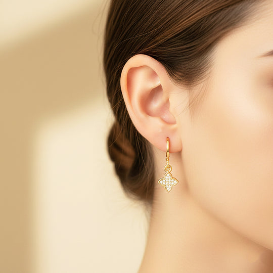 Floral Charm Huggie Earrings | Gold &amp; White Gold | Luxe3629 - Luxe Earrings | Singapore Jewellery, Wedding Rings &amp; Gifts | Same Day Delivery | Tiara.com.sg
