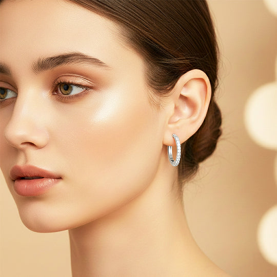 Elongated Pavé Hoop Earrings | Gold &amp; White Gold | Luxe3630 - Luxe Earrings | Singapore Jewellery, Wedding Rings &amp; Gifts | Same Day Delivery | Tiara.com.sg