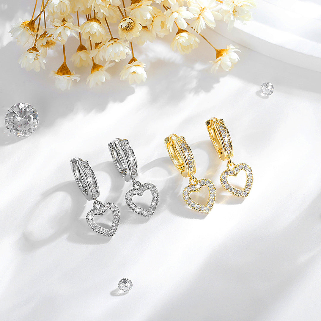 Pavé Heart Hoop Earrings | Gold &amp; White Gold | Luxe3631 - Luxe Earrings | Singapore Jewellery, Wedding Rings &amp; Gifts | Same Day Delivery | Tiara.com.sg