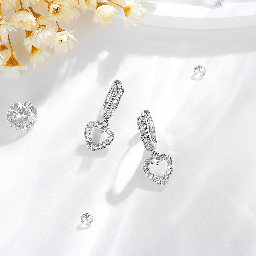 Pavé Heart Hoop Earrings | Gold &amp; White Gold | Luxe3631 - Luxe Earrings | Singapore Jewellery, Wedding Rings &amp; Gifts | Same Day Delivery | Tiara.com.sg