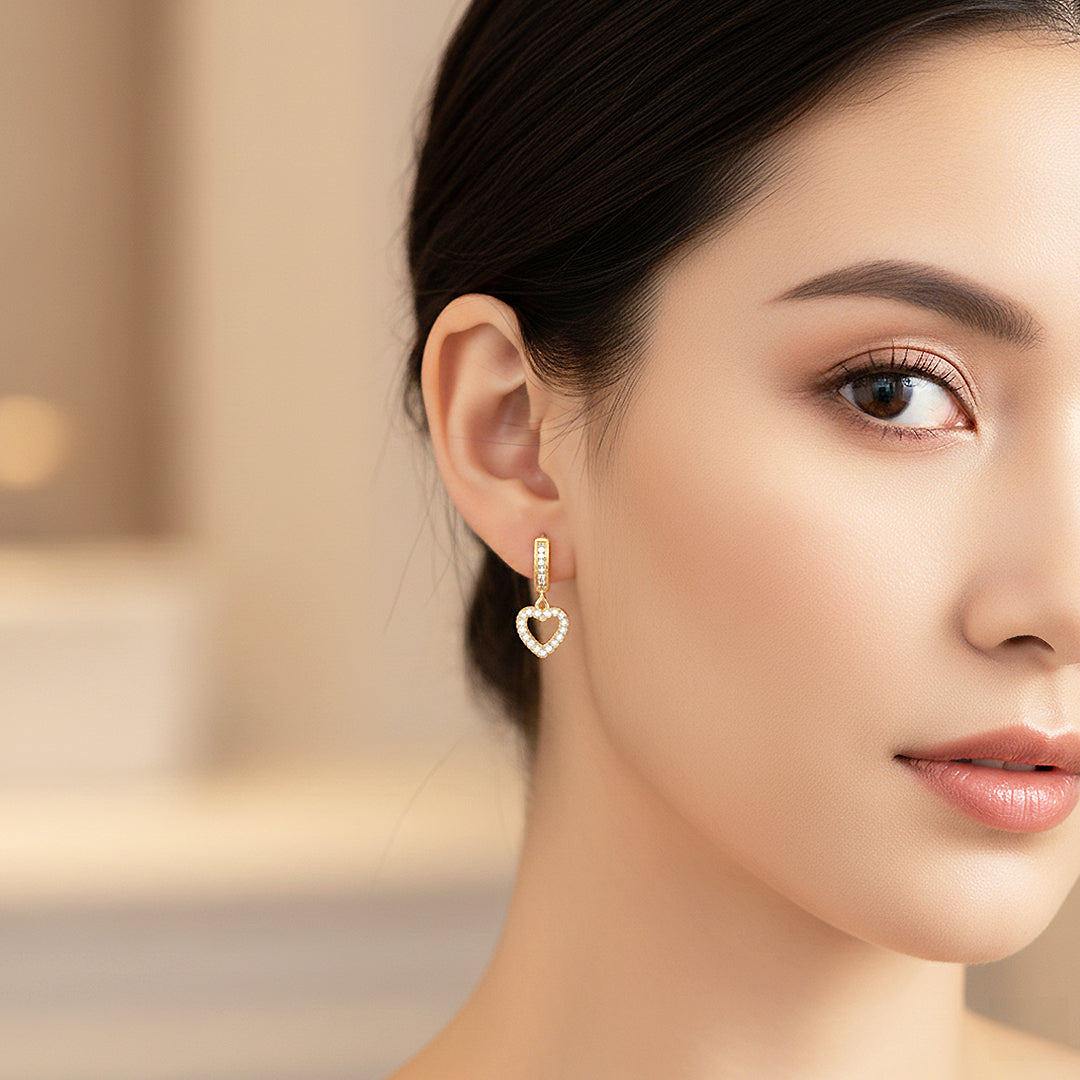 Pavé Heart Hoop Earrings | Gold & White Gold | Luxe3631 - Luxe Earrings | Singapore Jewellery, Wedding Rings & Gifts | Same Day Delivery | Tiara.com.sg
