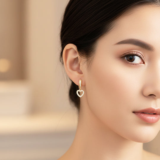 Pavé Heart Hoop Earrings | Gold &amp; White Gold | Luxe3631 - Luxe Earrings | Singapore Jewellery, Wedding Rings &amp; Gifts | Same Day Delivery | Tiara.com.sg