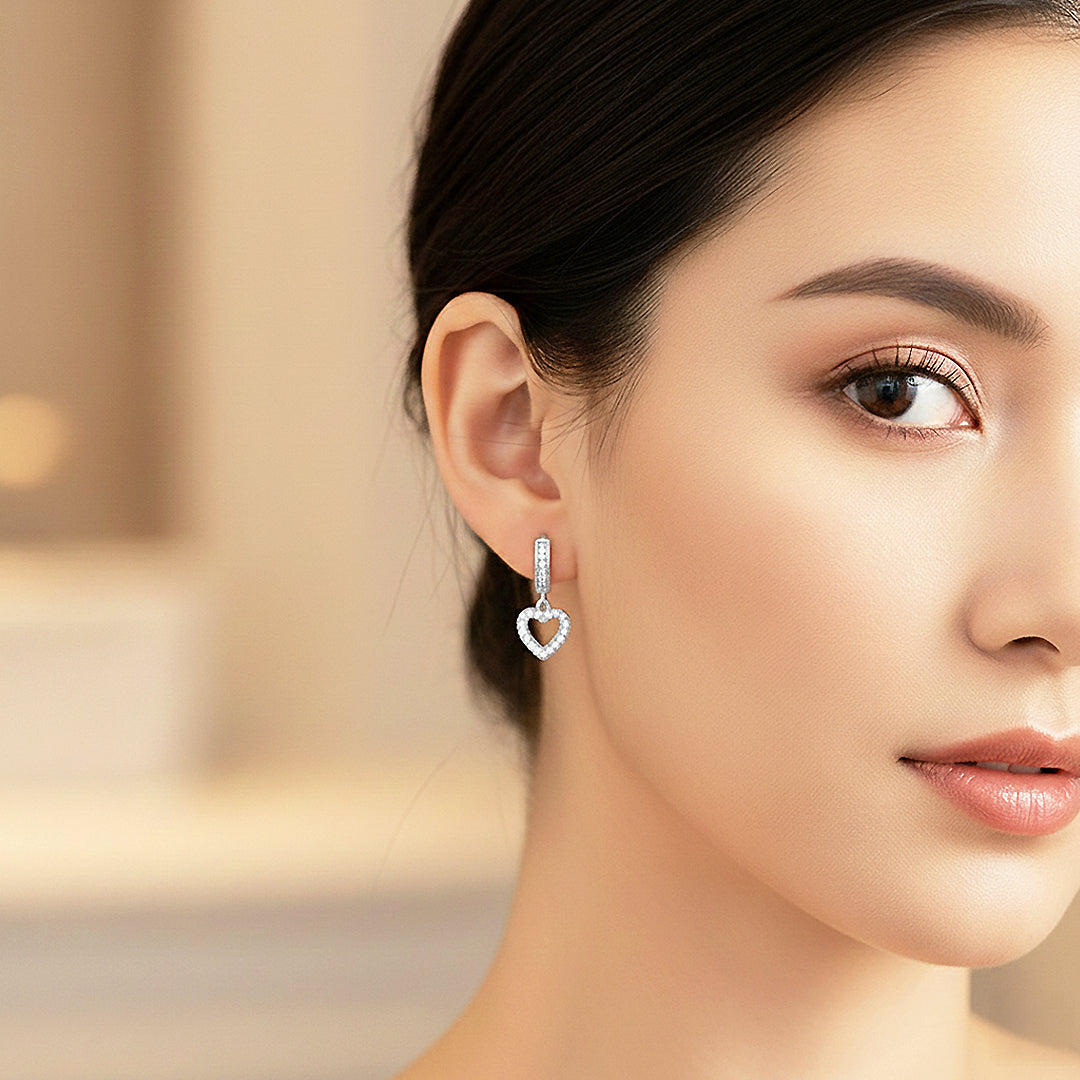 Pavé Heart Hoop Earrings | Gold &amp; White Gold | Luxe3631 - Luxe Earrings | Singapore Jewellery, Wedding Rings &amp; Gifts | Same Day Delivery | Tiara.com.sg