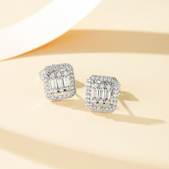 Baguette &amp; Double Halo Stud Earrings | Gold &amp; White Gold | Luxe3632 - Luxe Earrings | Singapore Jewellery, Wedding Rings &amp; Gifts | Same Day Delivery | Tiara.com.sg