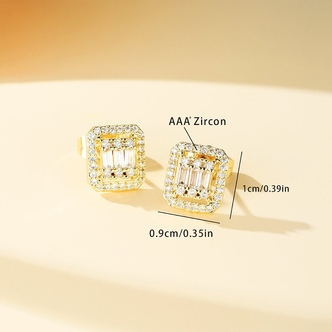 Baguette &amp; Double Halo Stud Earrings | Gold &amp; White Gold | Luxe3632 - Luxe Earrings | Singapore Jewellery, Wedding Rings &amp; Gifts | Same Day Delivery | Tiara.com.sg