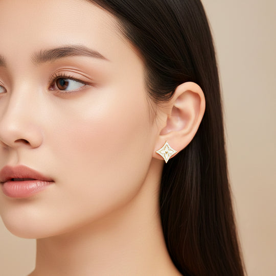 Clover Asymmetric Stud Earrings | Gold | Luxe3635 - Luxe Earrings | Singapore Jewellery, Wedding Rings &amp; Gifts | Same Day Delivery | Tiara.com.sg