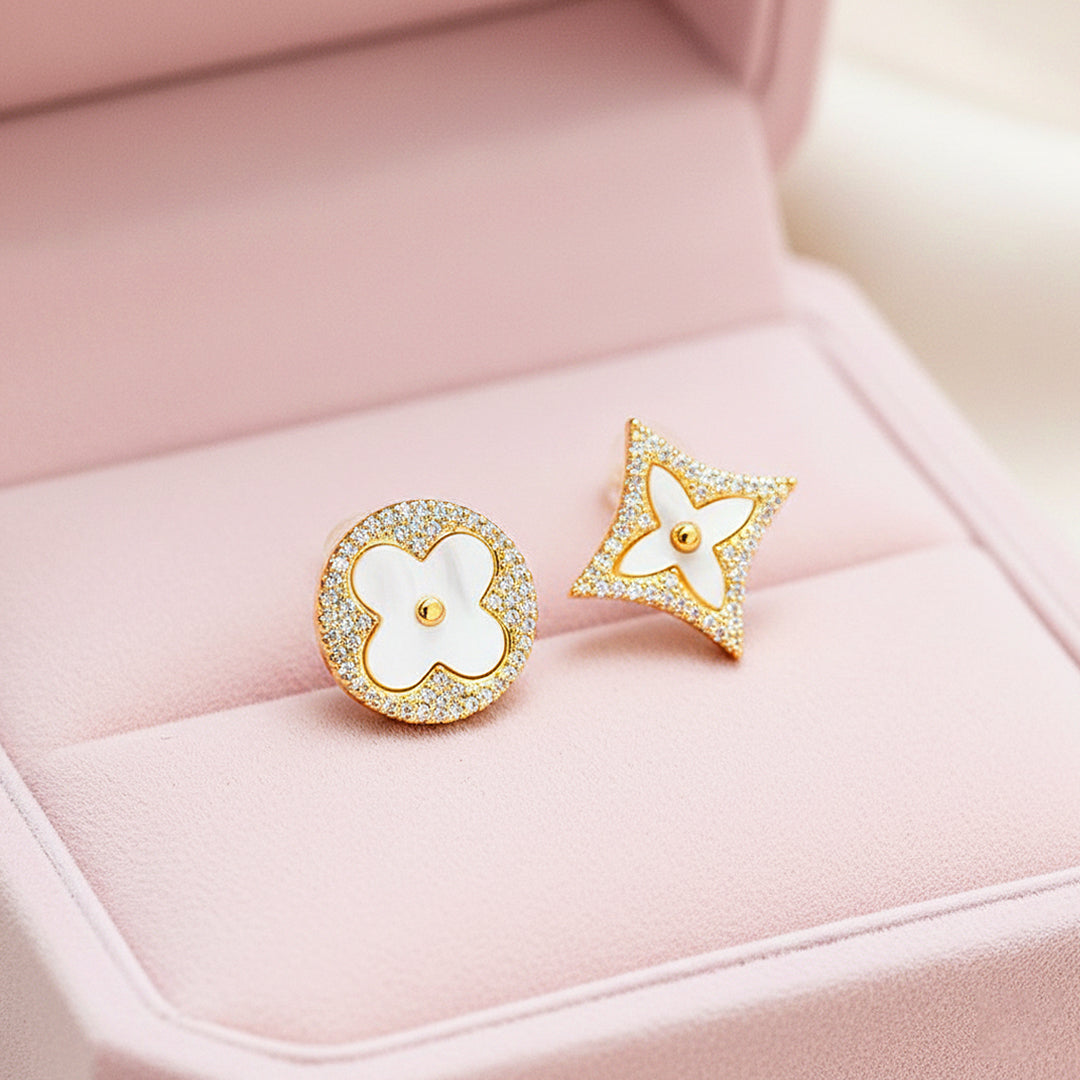 Clover Asymmetric Stud Earrings | Gold | Luxe3635 - Luxe Earrings | Singapore Jewellery, Wedding Rings &amp; Gifts | Same Day Delivery | Tiara.com.sg
