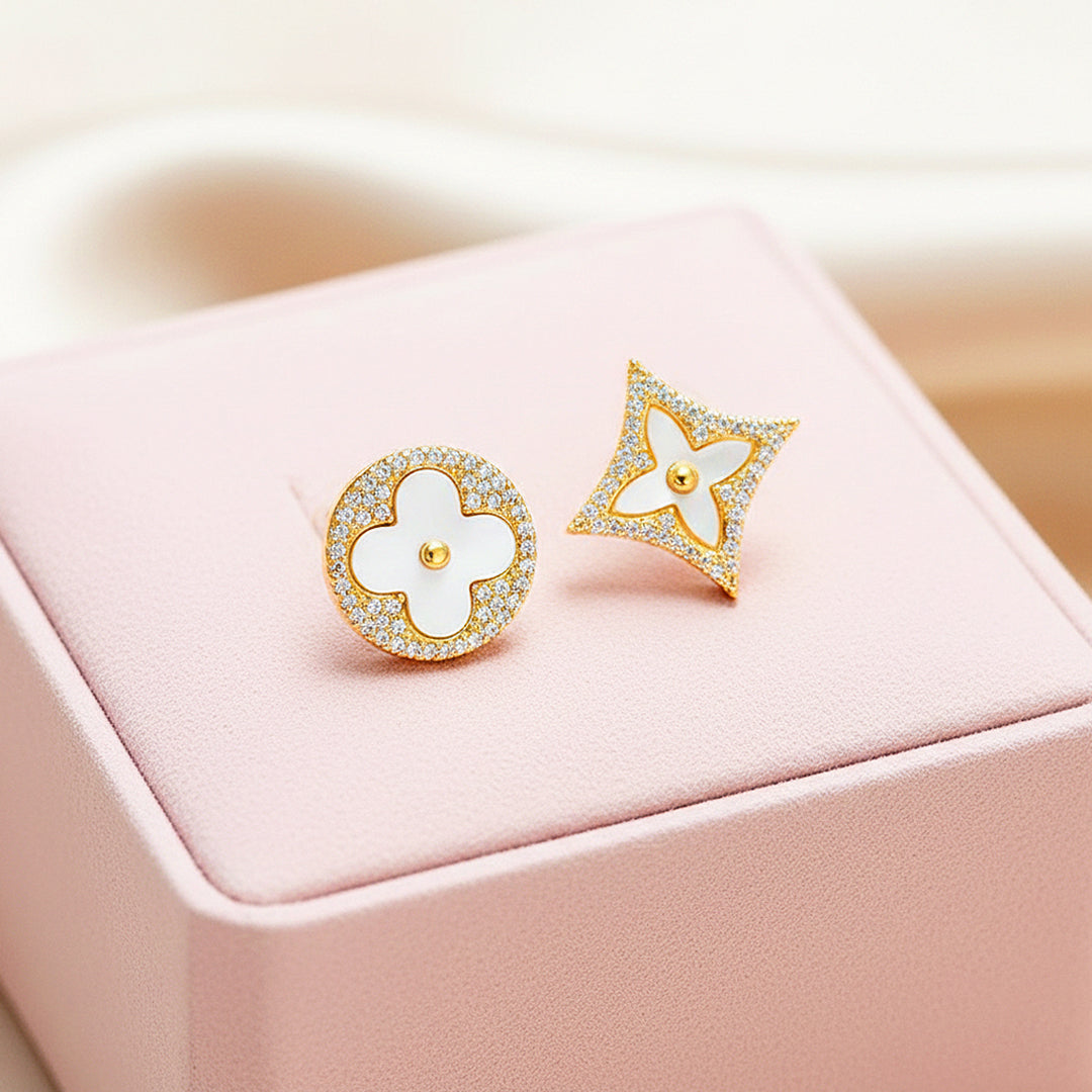 Clover Asymmetric Stud Earrings | Gold | Luxe3635 - Luxe Earrings | Singapore Jewellery, Wedding Rings &amp; Gifts | Same Day Delivery | Tiara.com.sg