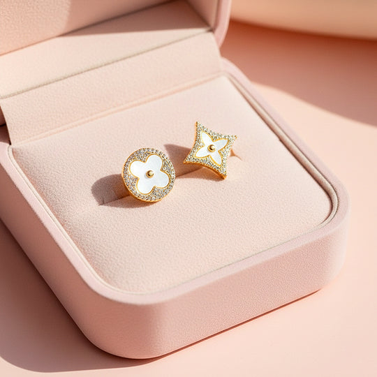 Clover Asymmetric Stud Earrings | Gold | Luxe3635 - Luxe Earrings | Singapore Jewellery, Wedding Rings &amp; Gifts | Same Day Delivery | Tiara.com.sg