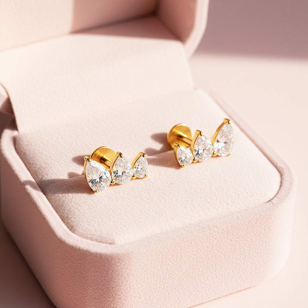 Pear Cluster Stud Earrings | Gold | Luxe3638 - Luxe Earrings | Singapore Jewellery, Wedding Rings & Gifts | Same Day Delivery | Tiara.com.sg