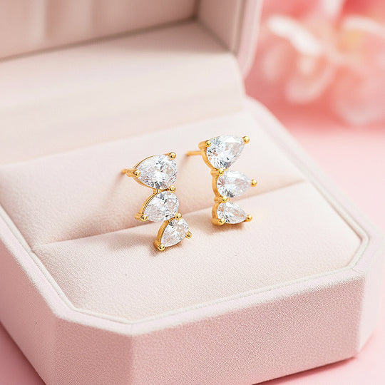 Pear Cluster Stud Earrings | Gold | Luxe3638 - Luxe Earrings | Singapore Jewellery, Wedding Rings &amp; Gifts | Same Day Delivery | Tiara.com.sg
