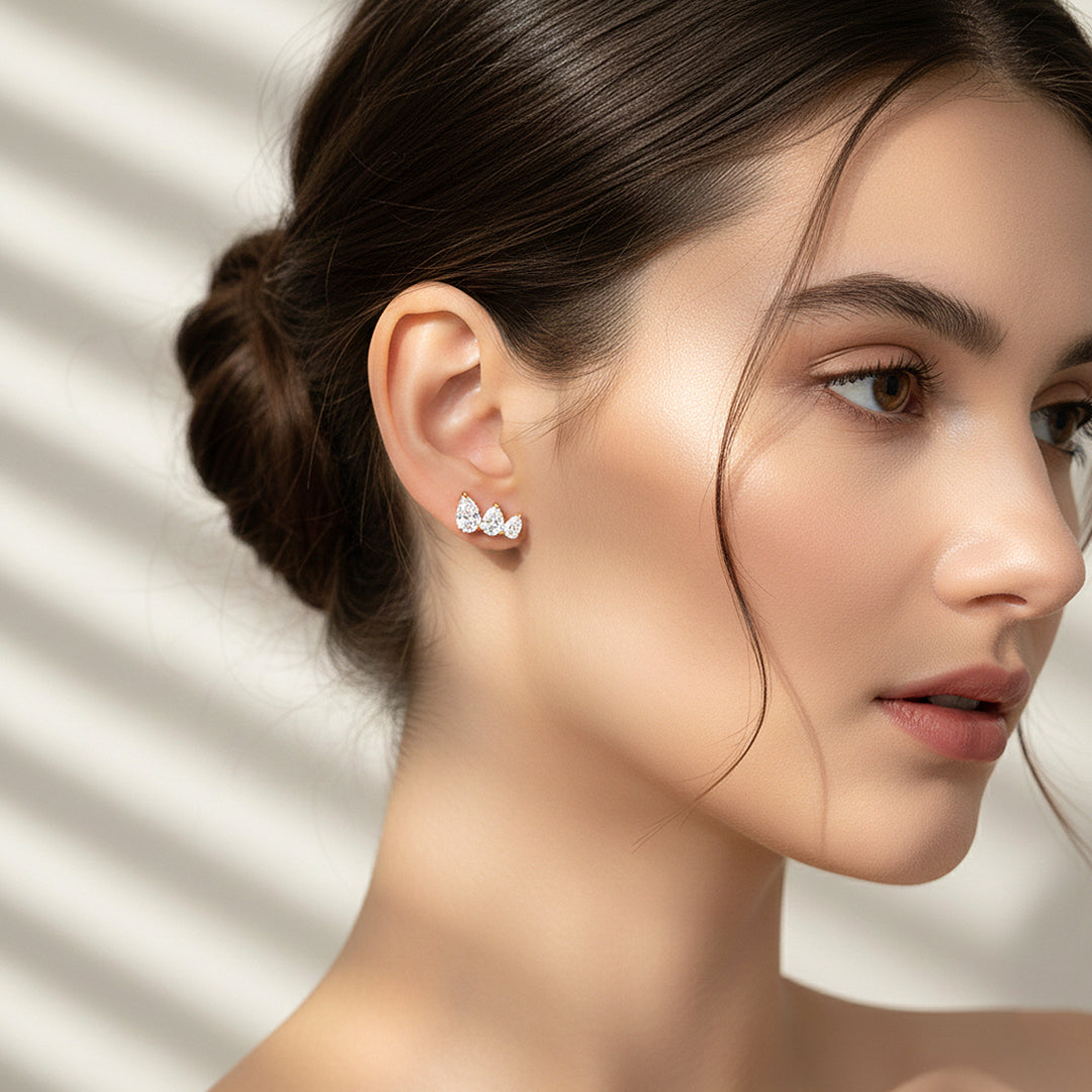 Pear Cluster Stud Earrings | Gold | Luxe3638 - Luxe Earrings | Singapore Jewellery, Wedding Rings &amp; Gifts | Same Day Delivery | Tiara.com.sg