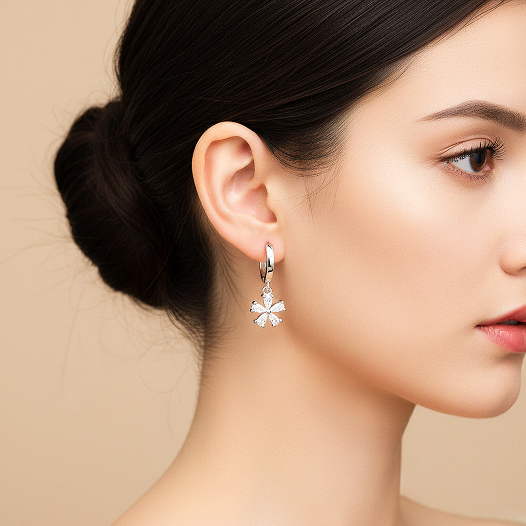 Floral Asymmetric Stud Earrings | White Gold | Luxe3639 - Luxe Earrings | Singapore Jewellery, Wedding Rings & Gifts | Same Day Delivery | Tiara.com.sg