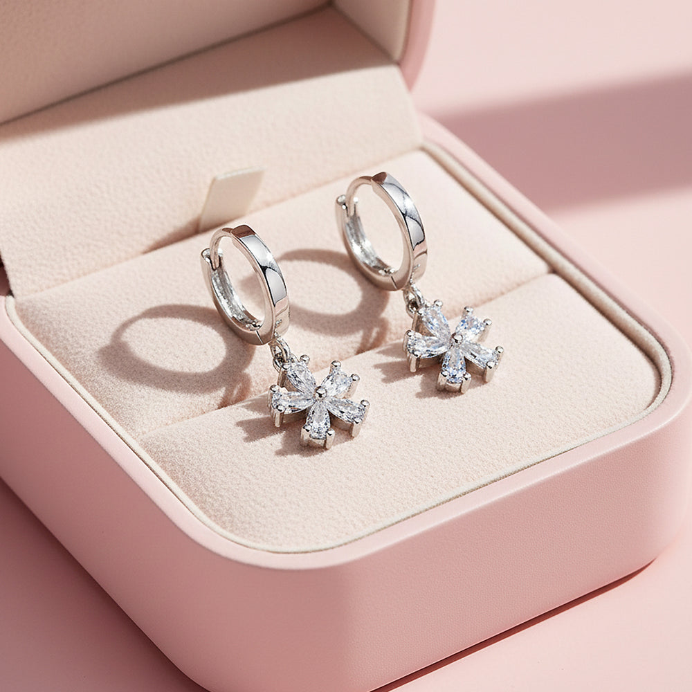 Floral Asymmetric Stud Earrings | White Gold | Luxe3639 - Luxe Earrings | Singapore Jewellery, Wedding Rings & Gifts | Same Day Delivery | Tiara.com.sg