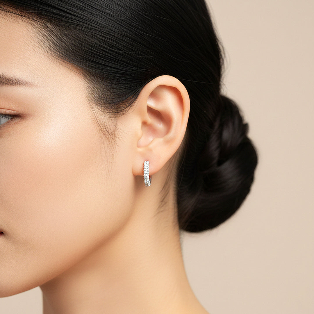 Pavé Halo Hoop Earrings | White Gold | Luxe3640 - Luxe Earrings | Singapore Jewellery, Wedding Rings & Gifts | Same Day Delivery | Tiara.com.sg