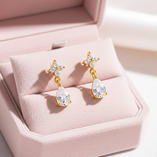 Floral Pear Drop Earrings | Gold | Luxe3641 - Luxe Earrings | Singapore Jewellery, Wedding Rings &amp; Gifts | Same Day Delivery | Tiara.com.sg