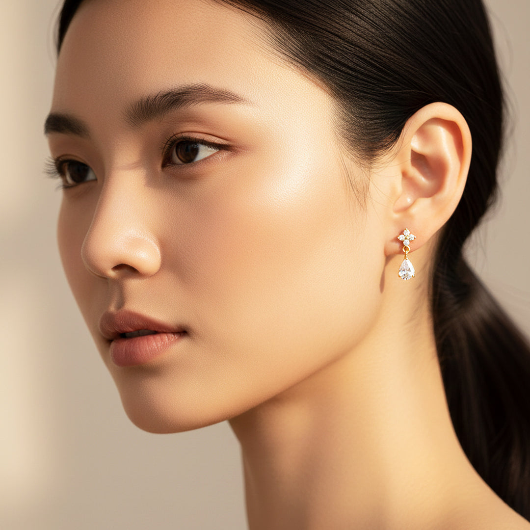 Floral Pear Drop Earrings | Gold | Luxe3641 - Luxe Earrings | Singapore Jewellery, Wedding Rings &amp; Gifts | Same Day Delivery | Tiara.com.sg