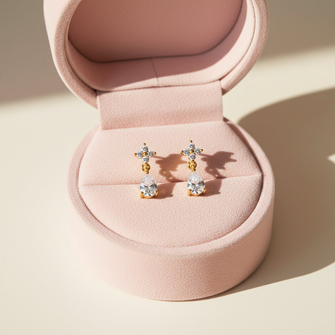 Floral Pear Drop Earrings | Gold | Luxe3641 - Luxe Earrings | Singapore Jewellery, Wedding Rings &amp; Gifts | Same Day Delivery | Tiara.com.sg