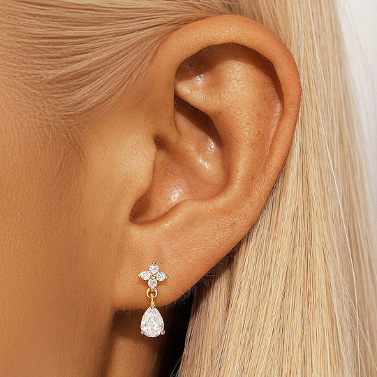 Floral Pear Drop Earrings | Gold | Luxe3641 - Luxe Earrings | Singapore Jewellery, Wedding Rings &amp; Gifts | Same Day Delivery | Tiara.com.sg
