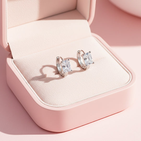 Rectangle Cut Huggie Earrings | White Gold | Luxe3642 - Luxe Earrings | Singapore Jewellery, Wedding Rings &amp; Gifts | Same Day Delivery | Tiara.com.sg