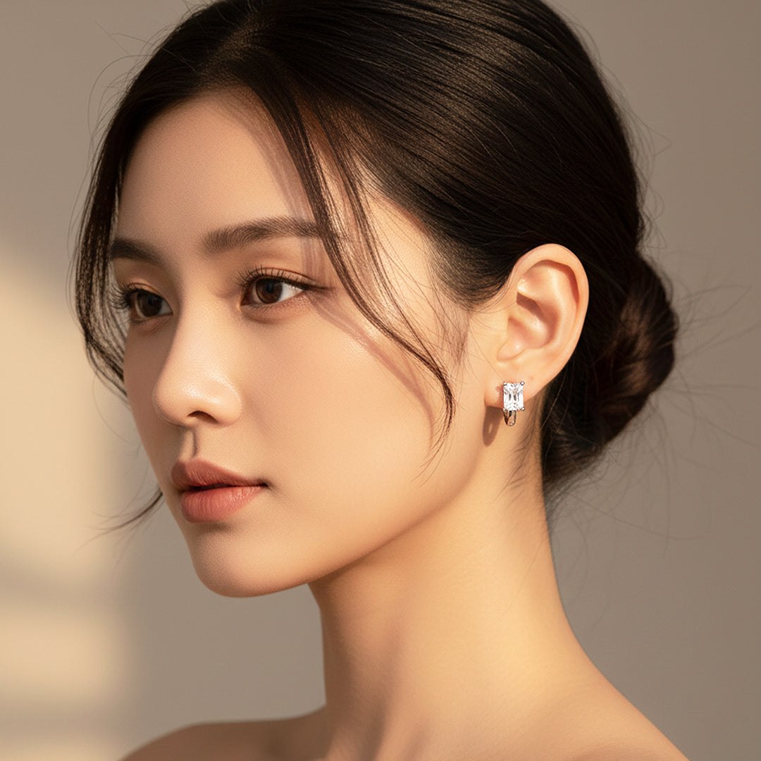 Rectangle Cut Huggie Earrings | White Gold | Luxe3642 - Luxe Earrings | Singapore Jewellery, Wedding Rings &amp; Gifts | Same Day Delivery | Tiara.com.sg