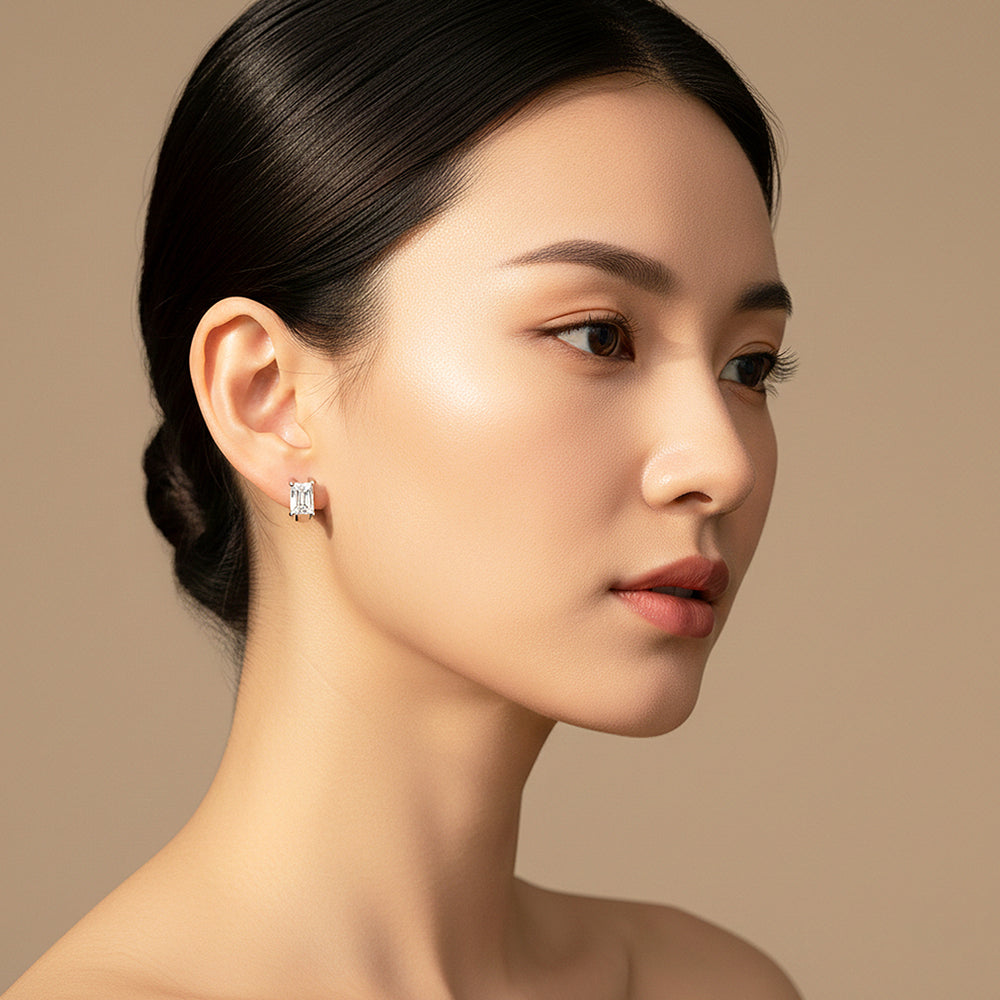 Rectangle Cut Huggie Earrings | White Gold | Luxe3642 - Luxe Earrings | Singapore Jewellery, Wedding Rings & Gifts | Same Day Delivery | Tiara.com.sg