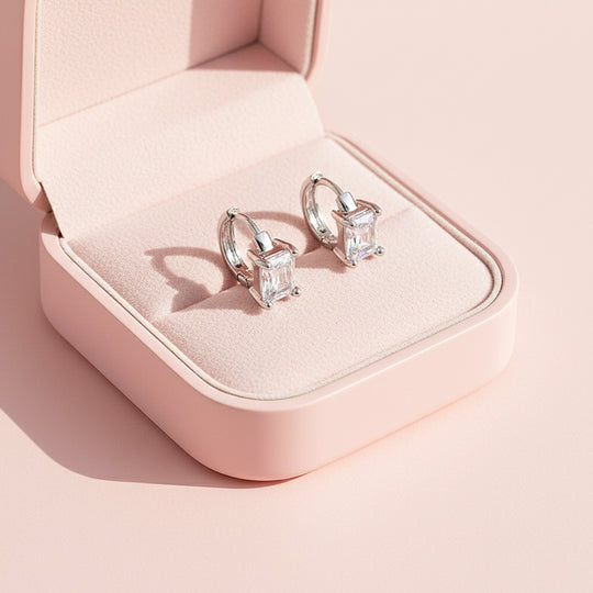 Rectangle Cut Huggie Earrings | White Gold | Luxe3642 - Luxe Earrings | Singapore Jewellery, Wedding Rings &amp; Gifts | Same Day Delivery | Tiara.com.sg