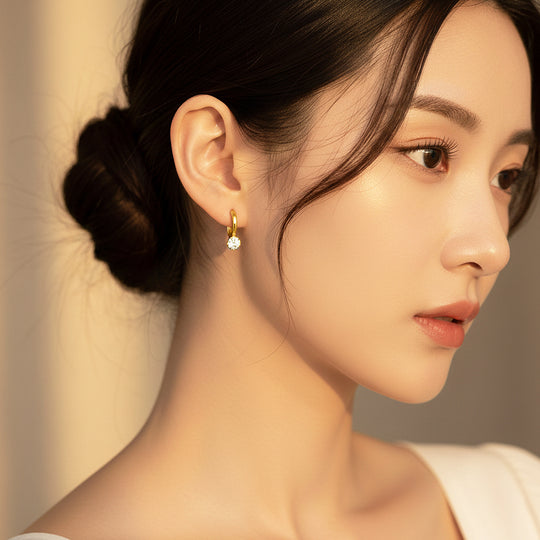 Round Drop Hoop Earrings | Gold | Luxe3643 - Luxe Earrings | Singapore Jewellery, Wedding Rings &amp; Gifts | Same Day Delivery | Tiara.com.sg