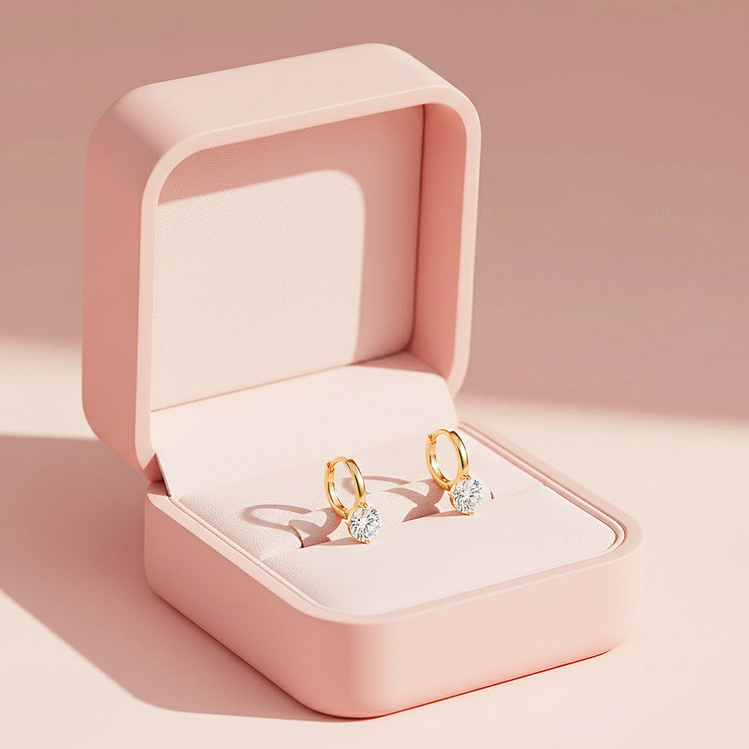 Round Drop Hoop Earrings | Gold | Luxe3643 - Luxe Earrings | Singapore Jewellery, Wedding Rings &amp; Gifts | Same Day Delivery | Tiara.com.sg