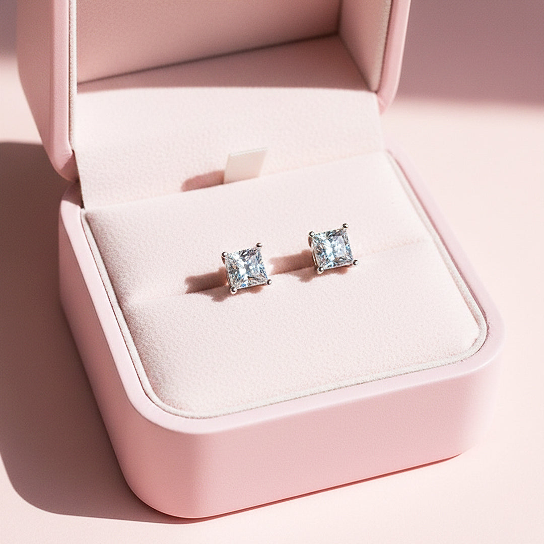 Square Solitaire Stud Earrings | Gold, Rose Gold & White Gold | Luxe3644 - Luxe Earrings | Singapore Jewellery, Wedding Rings & Gifts | Same Day Delivery | Tiara.com.sg