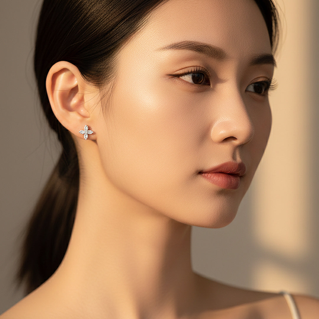 Floral Stud Earrings | White Gold | Luxe3645 - Luxe Earrings | Singapore Jewellery, Wedding Rings & Gifts | Same Day Delivery | Tiara.com.sg