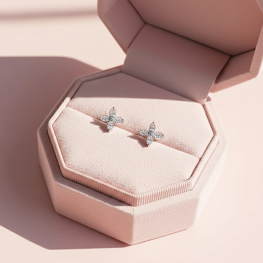 Floral Stud Earrings | White Gold | Luxe3645 - Luxe Earrings | Singapore Jewellery, Wedding Rings & Gifts | Same Day Delivery | Tiara.com.sg