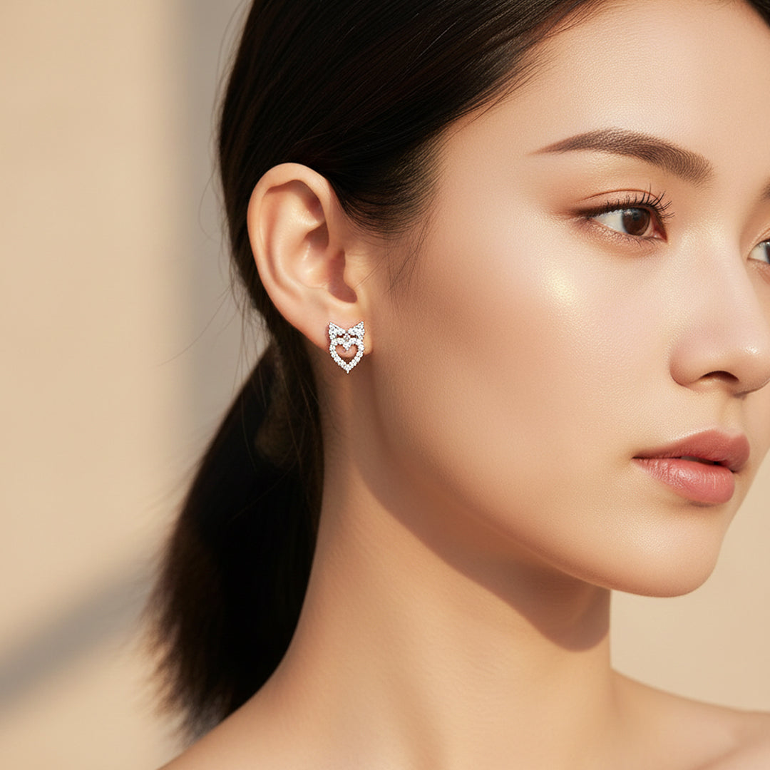 Heart & Bow Stud Earrings | White Gold | Luxe3646 - Luxe Earrings | Singapore Jewellery, Wedding Rings & Gifts | Same Day Delivery | Tiara.com.sg