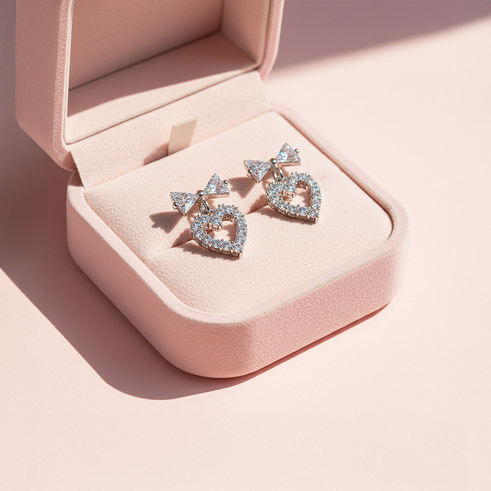 Heart & Bow Stud Earrings | White Gold | Luxe3646 - Luxe Earrings | Singapore Jewellery, Wedding Rings & Gifts | Same Day Delivery | Tiara.com.sg