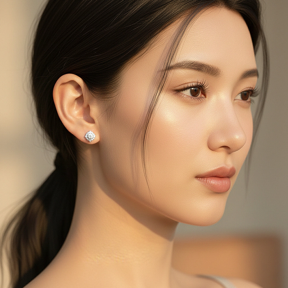 Round Halo Stud Earrings | White Gold | Luxe3647 - Luxe Earrings | Singapore Jewellery, Wedding Rings & Gifts | Same Day Delivery | Tiara.com.sg