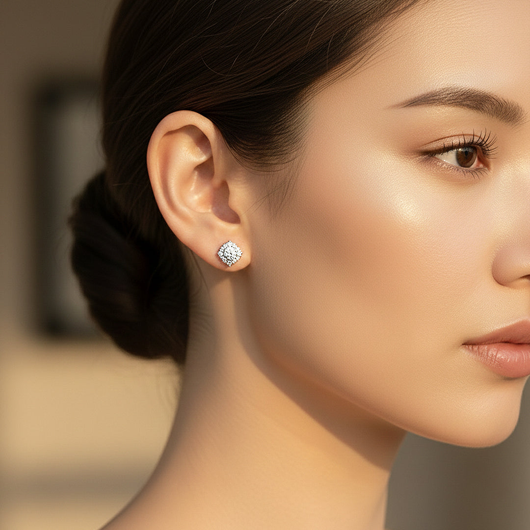 Round Halo Stud Earrings | White Gold | Luxe3647 - Luxe Earrings | Singapore Jewellery, Wedding Rings & Gifts | Same Day Delivery | Tiara.com.sg