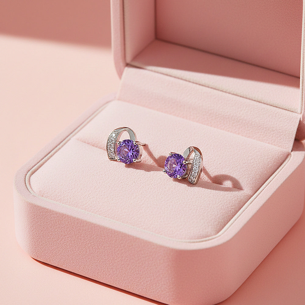 Curved Violet Stud Earrings | White Gold | Luxe3649 - Luxe Earrings | Singapore Jewellery, Wedding Rings & Gifts | Same Day Delivery | Tiara.com.sg