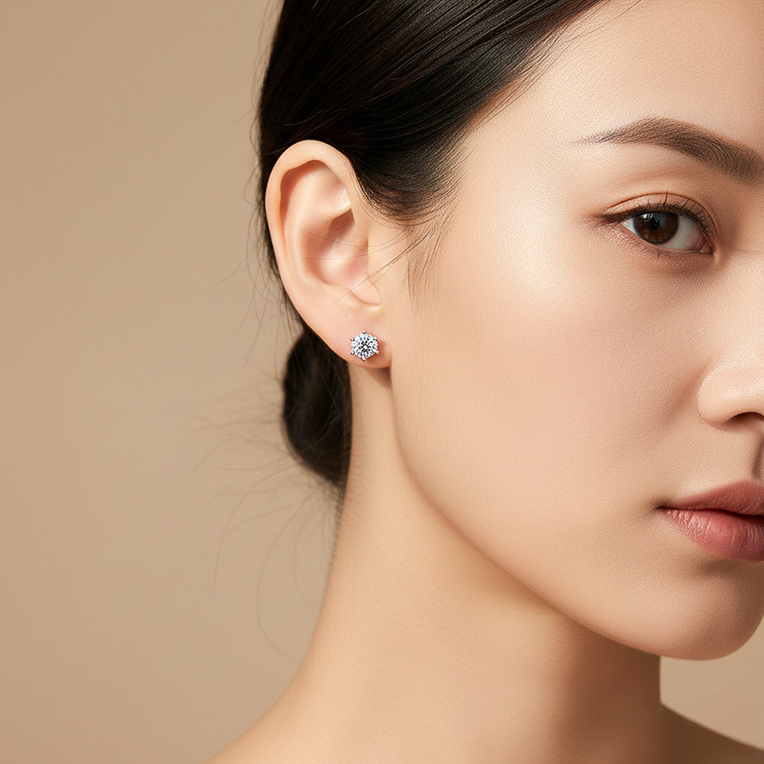 Round Solitaire Stud Earrings | Gold | Luxe3651 - Luxe Earrings | Singapore Jewellery, Wedding Rings &amp; Gifts | Same Day Delivery | Tiara.com.sg