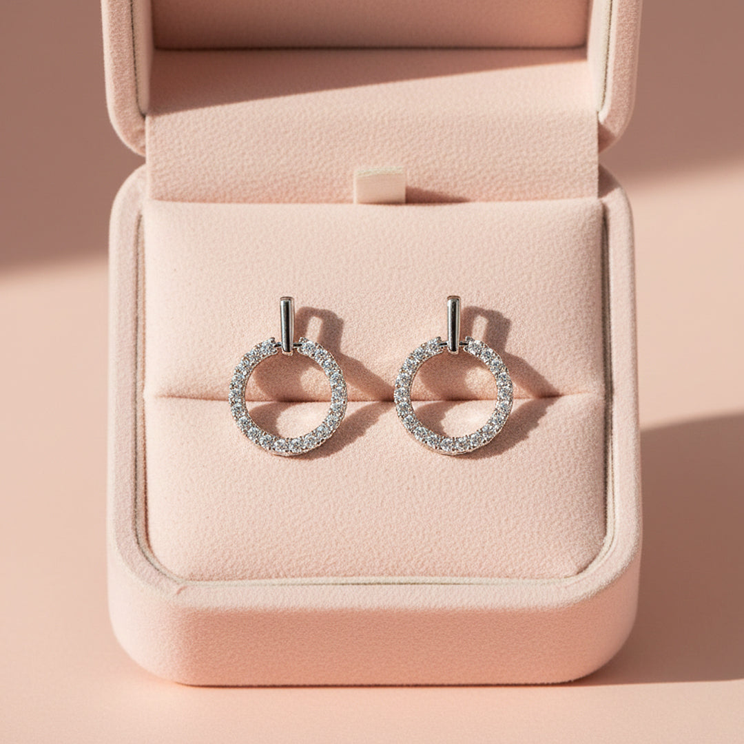 Round Halo Drop Earrings | White Gold | Luxe3656 - Luxe Earrings | Singapore Jewellery, Wedding Rings &amp; Gifts | Same Day Delivery | Tiara.com.sg