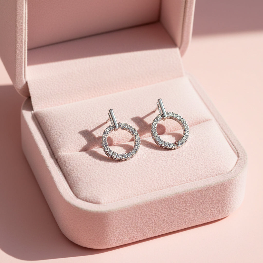 Round Halo Drop Earrings | White Gold | Luxe3656 - Luxe Earrings | Singapore Jewellery, Wedding Rings &amp; Gifts | Same Day Delivery | Tiara.com.sg