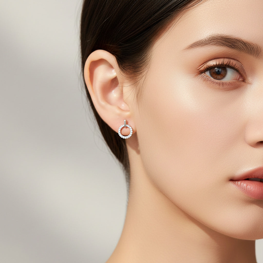 Round Halo Drop Earrings | White Gold | Luxe3656 - Luxe Earrings | Singapore Jewellery, Wedding Rings & Gifts | Same Day Delivery | Tiara.com.sg