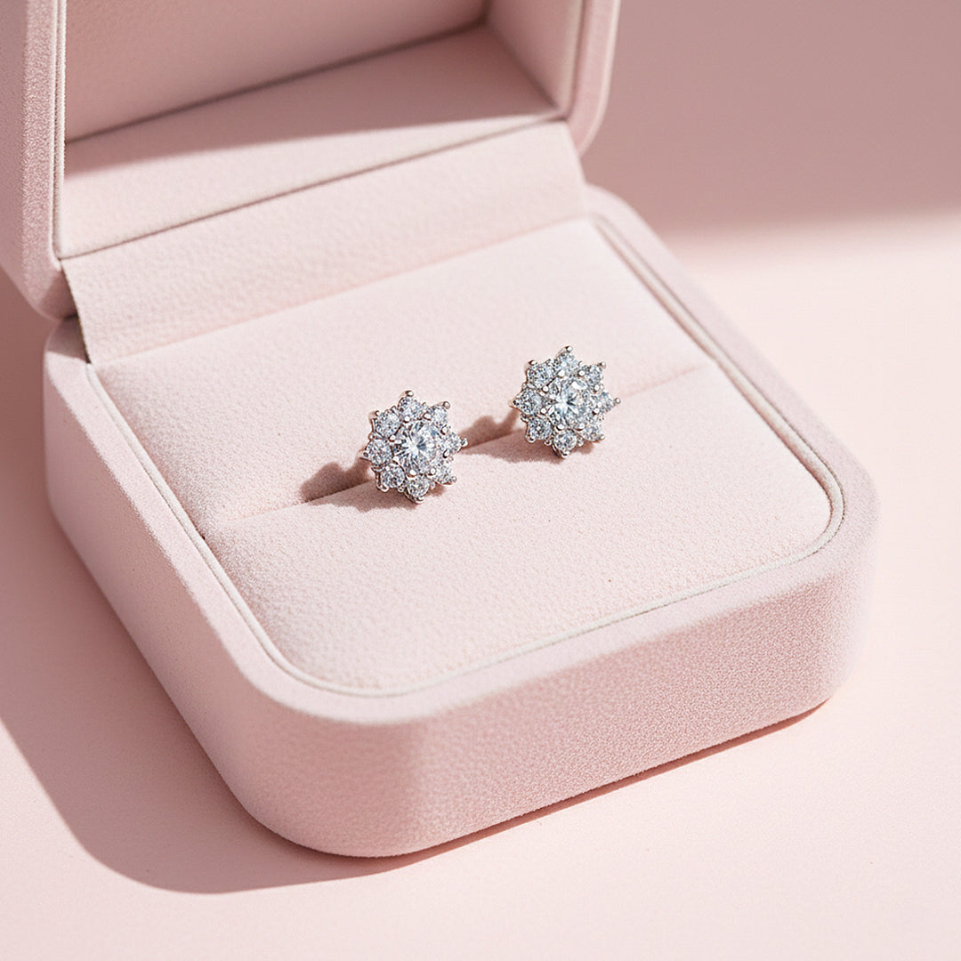 Floral Stud Earrings | White Gold | Luxe3657 - Luxe Earrings | Singapore Jewellery, Wedding Rings &amp; Gifts | Same Day Delivery | Tiara.com.sg