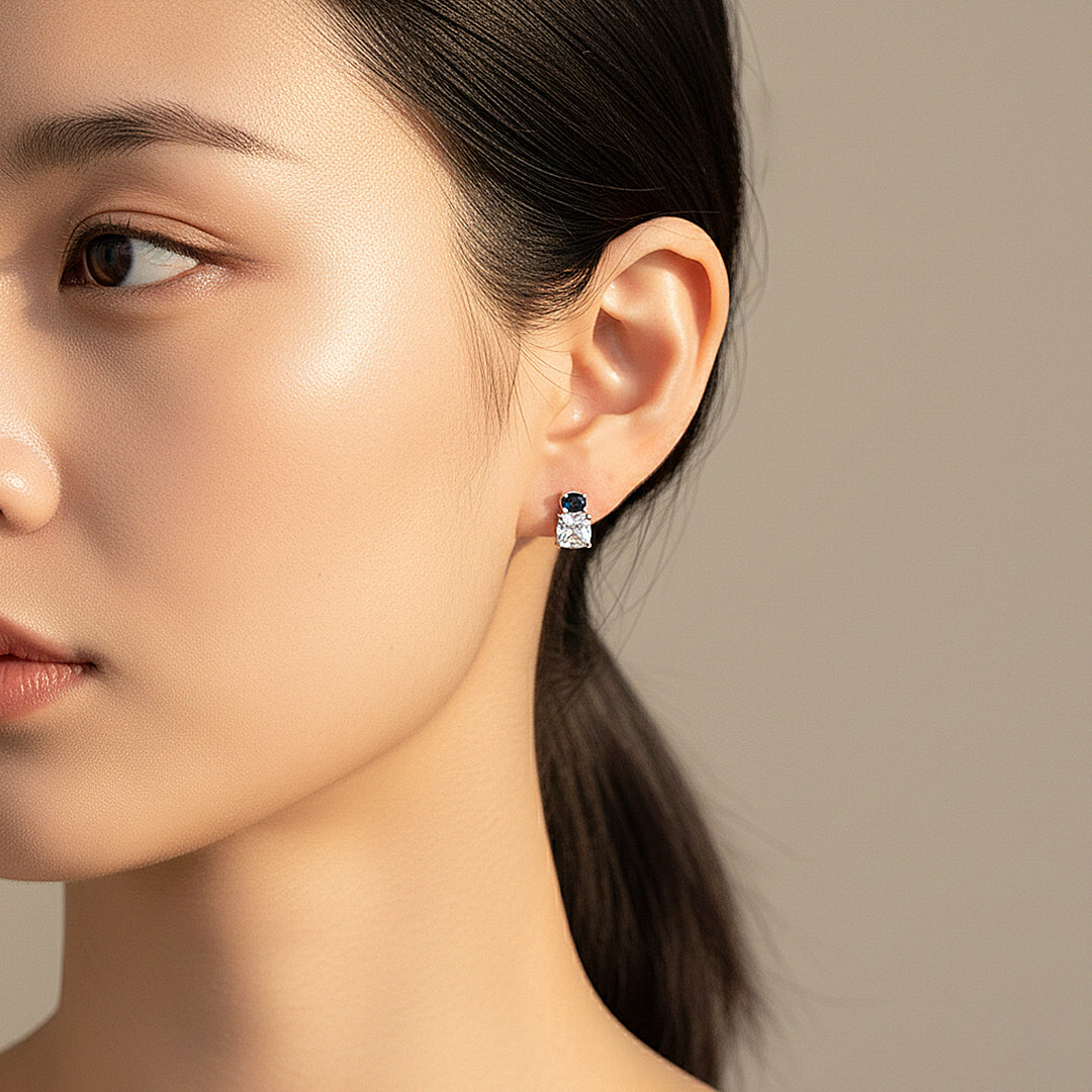 Oval &amp; Princess Cut Stud Earrings | White Gold | Luxe3659 - Luxe Earrings | Singapore Jewellery, Wedding Rings &amp; Gifts | Same Day Delivery | Tiara.com.sg
