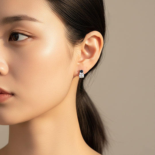 Oval &amp; Princess Cut Stud Earrings | White Gold | Luxe3659 - Luxe Earrings | Singapore Jewellery, Wedding Rings &amp; Gifts | Same Day Delivery | Tiara.com.sg