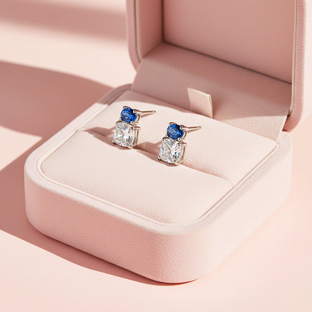 Oval & Princess Cut Stud Earrings | White Gold | Luxe3659 - Luxe Earrings | Singapore Jewellery, Wedding Rings & Gifts | Same Day Delivery | Tiara.com.sg