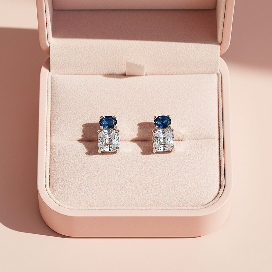 Oval &amp; Princess Cut Stud Earrings | White Gold | Luxe3659 - Luxe Earrings | Singapore Jewellery, Wedding Rings &amp; Gifts | Same Day Delivery | Tiara.com.sg