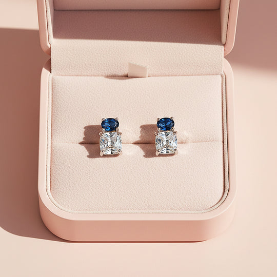 Oval &amp; Princess Cut Stud Earrings | White Gold | Luxe3659 - Luxe Earrings | Singapore Jewellery, Wedding Rings &amp; Gifts | Same Day Delivery | Tiara.com.sg