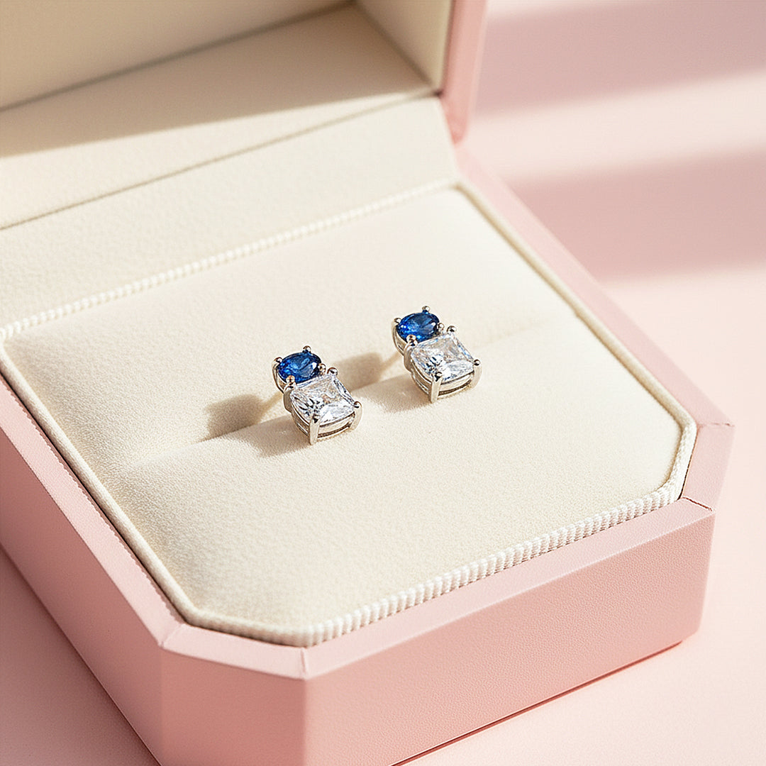 Oval &amp; Princess Cut Stud Earrings | White Gold | Luxe3659 - Luxe Earrings | Singapore Jewellery, Wedding Rings &amp; Gifts | Same Day Delivery | Tiara.com.sg
