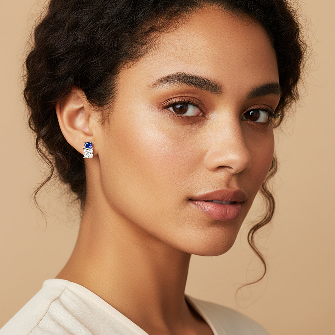 Oval &amp; Princess Cut Stud Earrings | White Gold | Luxe3659 - Luxe Earrings | Singapore Jewellery, Wedding Rings &amp; Gifts | Same Day Delivery | Tiara.com.sg